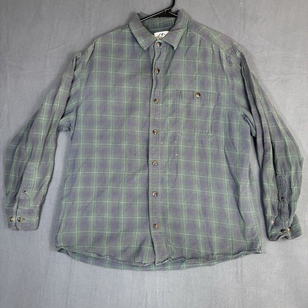 Blue Mountain Men's L Cotton Flannel Long Sleeve Plaid Button-Up Green Purple